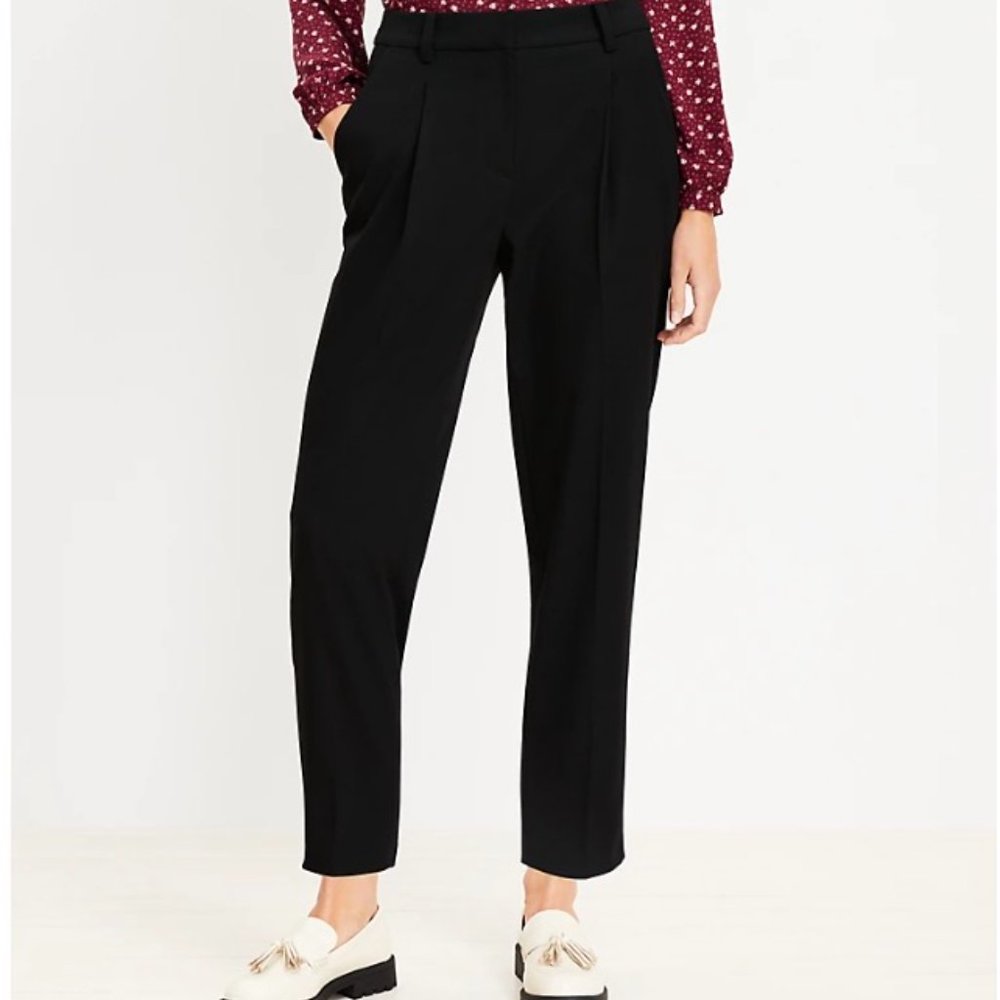 Loft, pleated, Black, Pull-on pants, Large Petite